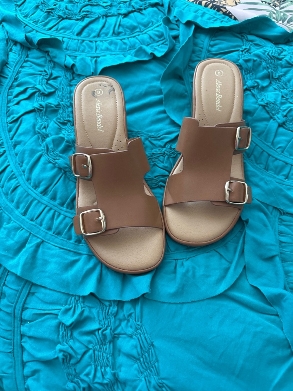 Women’s Brown Double-Buckle Slide Sandals by Alexis Bendel